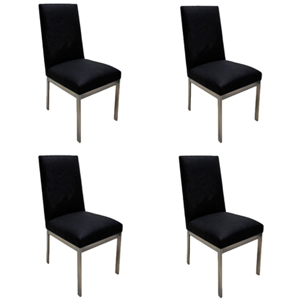 Set of Four Mid Century Bronze Leg Dining Chairs