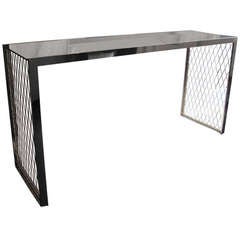 Vintage Nickeled Brass Console with Glass Top