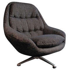 Vintage Danish Upholstered Swivel Armchair