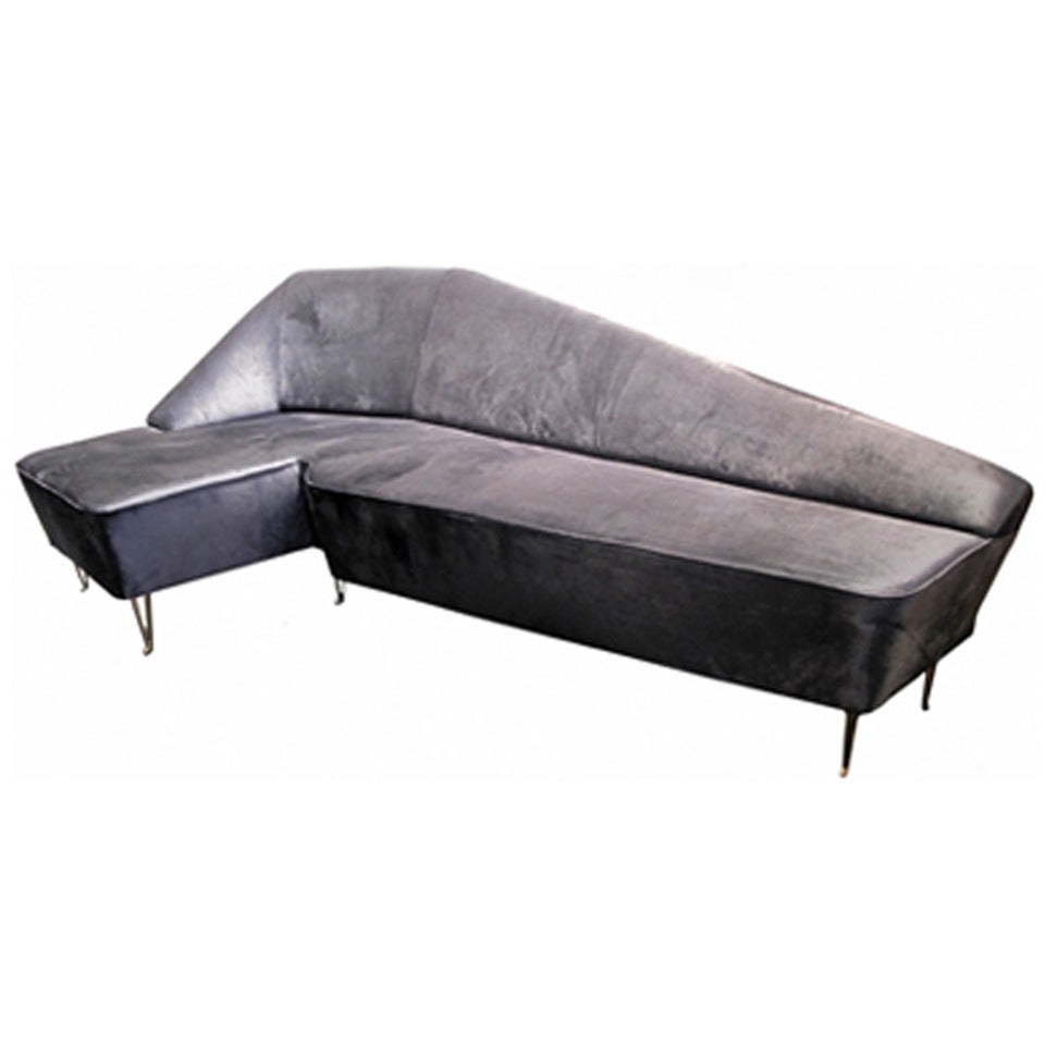 1950's Angular Grey Silk Velvet Sofa