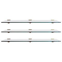 1970s Set of Three Wall-Mounted Glass and Bronze Shelves