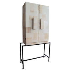 Mid-Century Italian Patchwork Parchment Cabinet on Cast Iron Legs 9