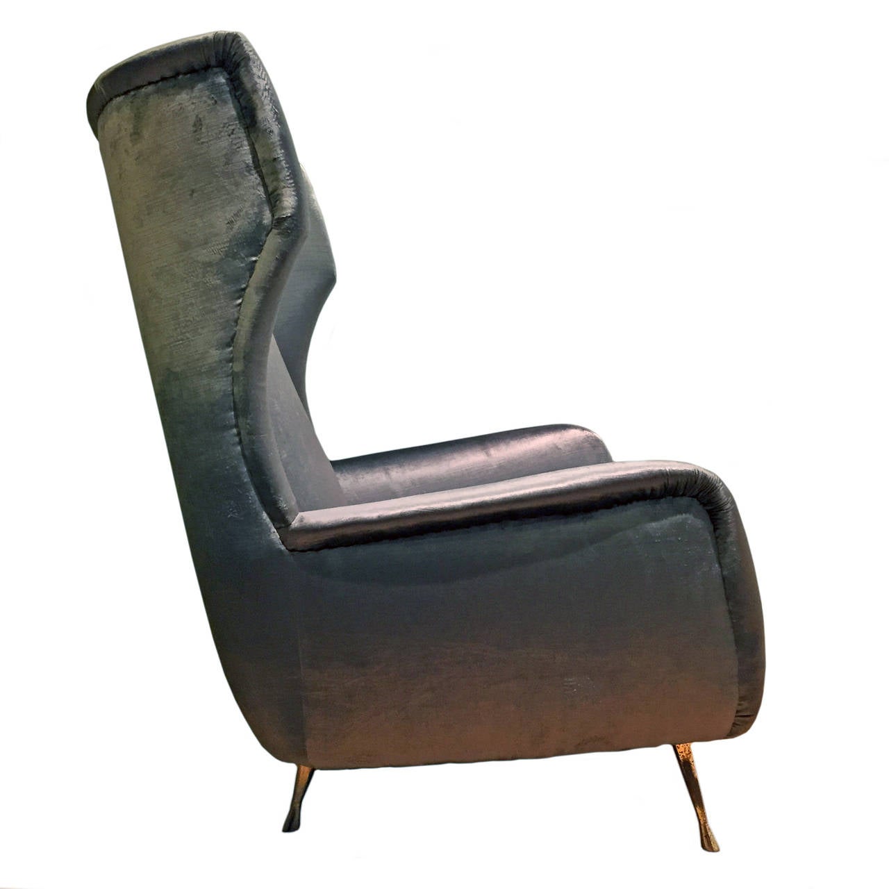 Mid-Century Modern 1950s Curved Velvet Wingback Armchair