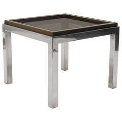 1970s Brass and Chrome Square Side Table