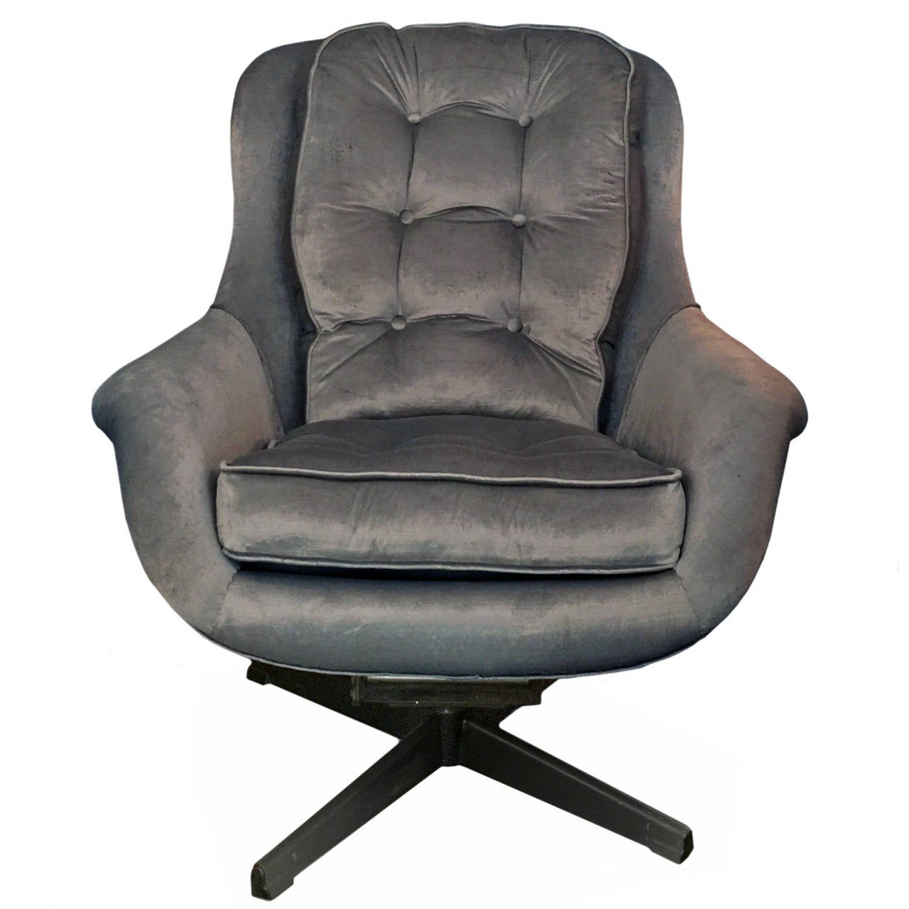 1970s Velvet Button-Back Swivel Chair at 1stDibs