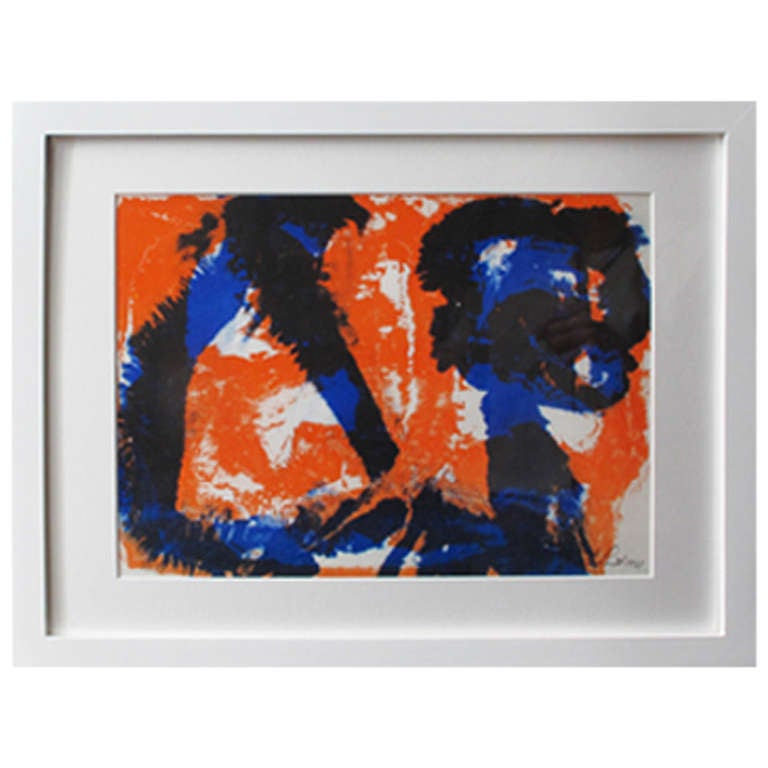 Orange over Blue and Black Lithograph by Martin Levitt at 1stdibs