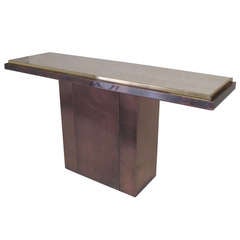Vintage Brass and Travertine Console