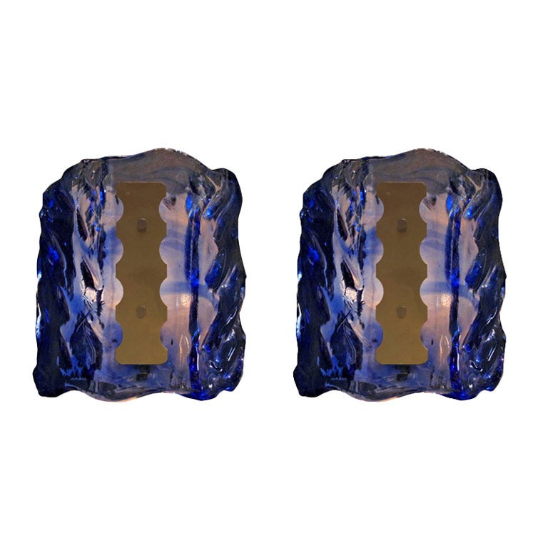 1950s Pair of Blue Wave Murano Sconces