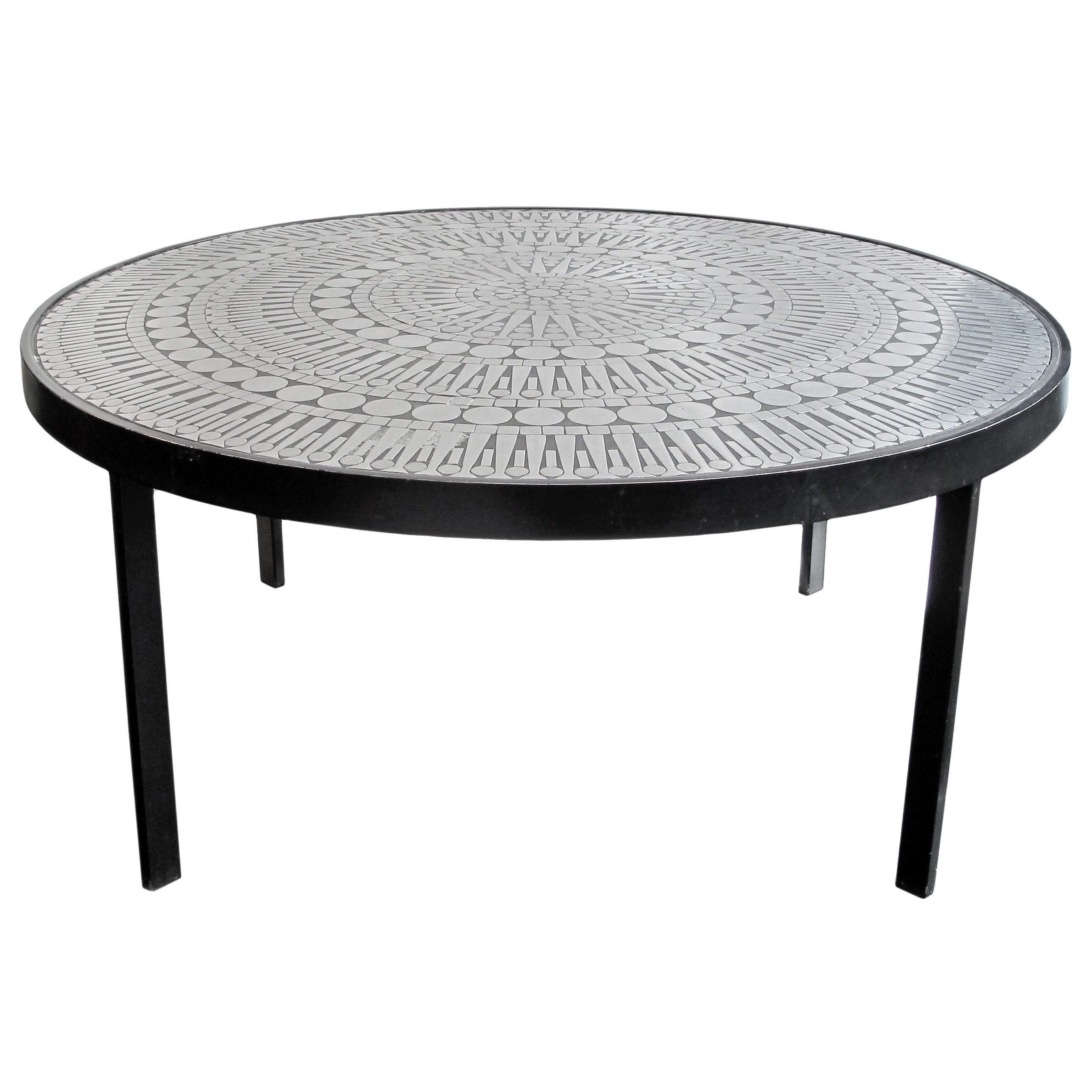 1960s Round Coffee Table with Embossed Graphic Top by Raf Verjans