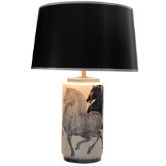 Hand-Painted Ceramic Table Lamp by Ernestine