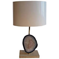 1970s Brass Table Lamp with Blue Agate Slice