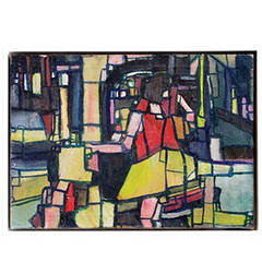 Vintage Cubist Style Abstract Painting