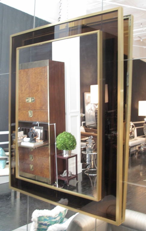 French 1970's Fume Plexi and Bronze Framed Mirror