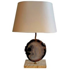 1970s Brass Table Lamp with Orange Agate