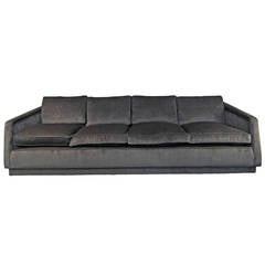 1960s Long Angled-Arm Sofa in Grey Velvet