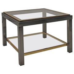 1970s Jansen Style Gunmetal and Brass Side Table