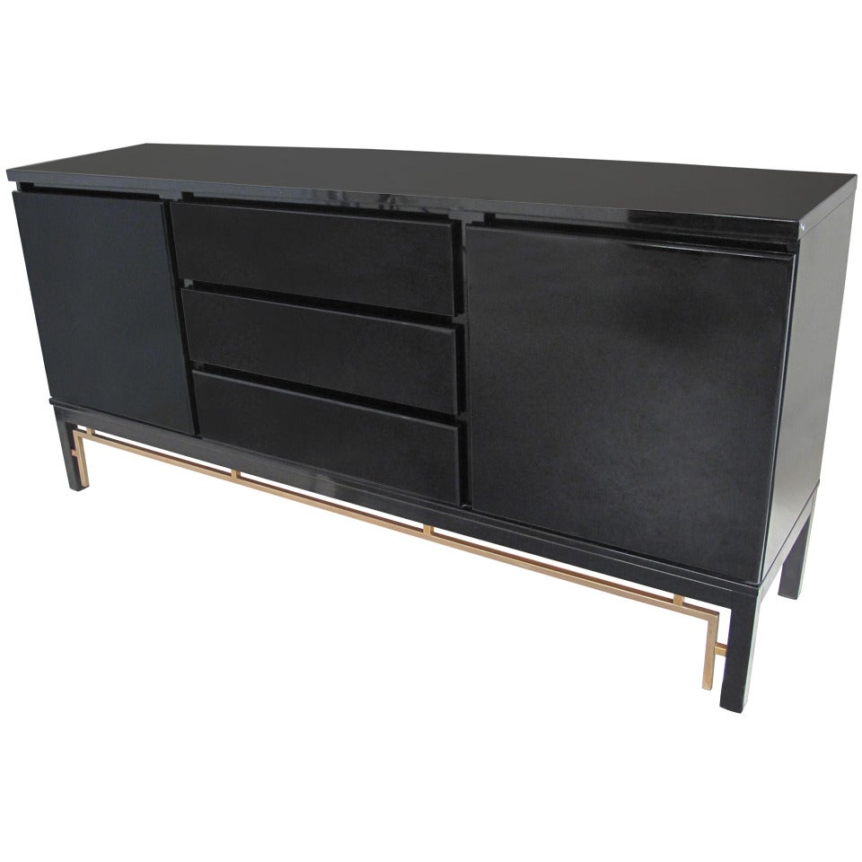 French Vintage Black Lacquer Sideboard