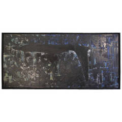 1960s Abstract Oil on Canvas in Blue, Black and Grey 1