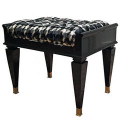 1940s Black Lacquer and Houndstooth Stool