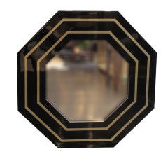 Vintage Octagonal Black Lacquer and Brass Mirror
