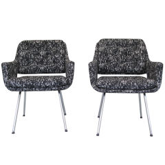 Pair of Vintage Button Back Armchairs on Chrome Tubular Legs