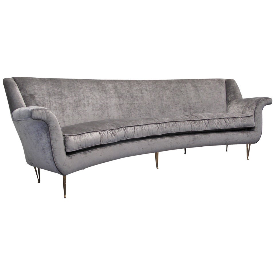1960's Italian Curved Back Sofa in Velvet