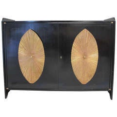 Vintage Black Credenza With Radiant Brass Detail