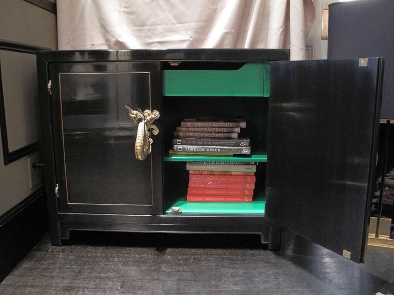 Vintage Chinoiserie Style Black Lacquer Cabinet In Excellent Condition In New York, NY
