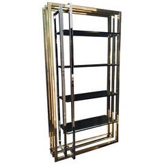 Impressive 1970s Interlocking Brass and Chrome Frame Bookshelf 11