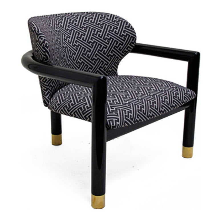1970s Ebonized Curved Frame Three-Legged Chair