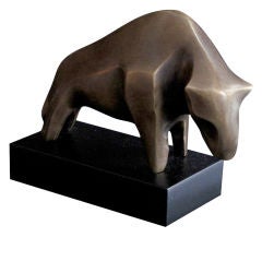 Vintage Cubist Bronze Bull Sculpture