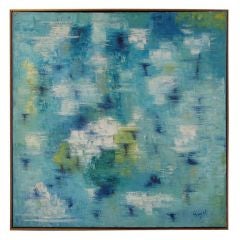 Vintage Abstract Blue and Green Painting