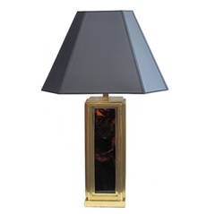 Faux Tortoise and Brass Column Table Lamp