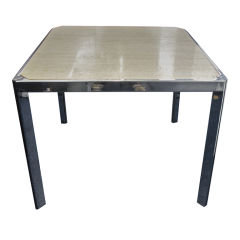 French 1970's Chrome and Travertine Game Table