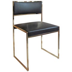 Vintage Brass and Black Leather Dining Chair