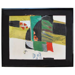 Mid-Century Abstract Oil in Green, Yellow, Red, and Black by Karl Mann 2