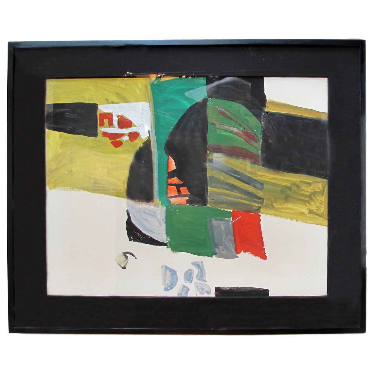 Mid-Century Abstract Oil in Green, Yellow, Red, and Black by Karl Mann For Sale