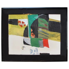 Mid-Century Abstract Oil in Green, Yellow, Red, and Black by Karl Mann