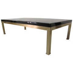 Vintage Black Lacquer and Brass Coffee Table