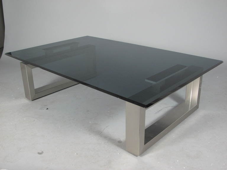 Stainless Steel Open Cube Base with Smoke Glass Top