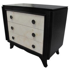 French Ebonized Chest of Drawers with Parchment Front