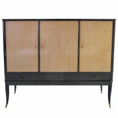 Vintage 3 Door Bar Cabinet with Sycamore Panelled Doors and Black Lacquered Trim