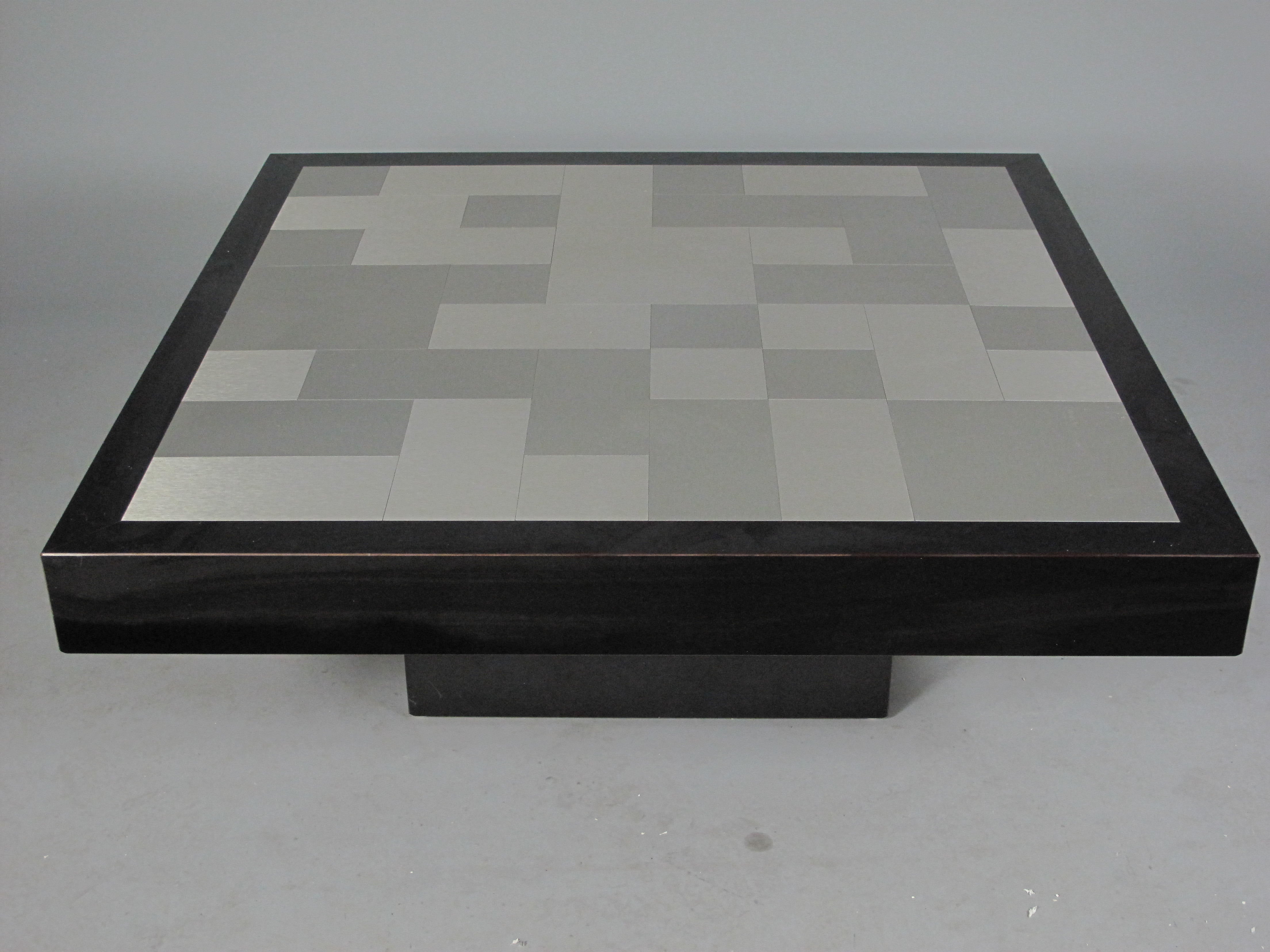 Vintage French Square Coffee Table with Stainless Steel Tile Top