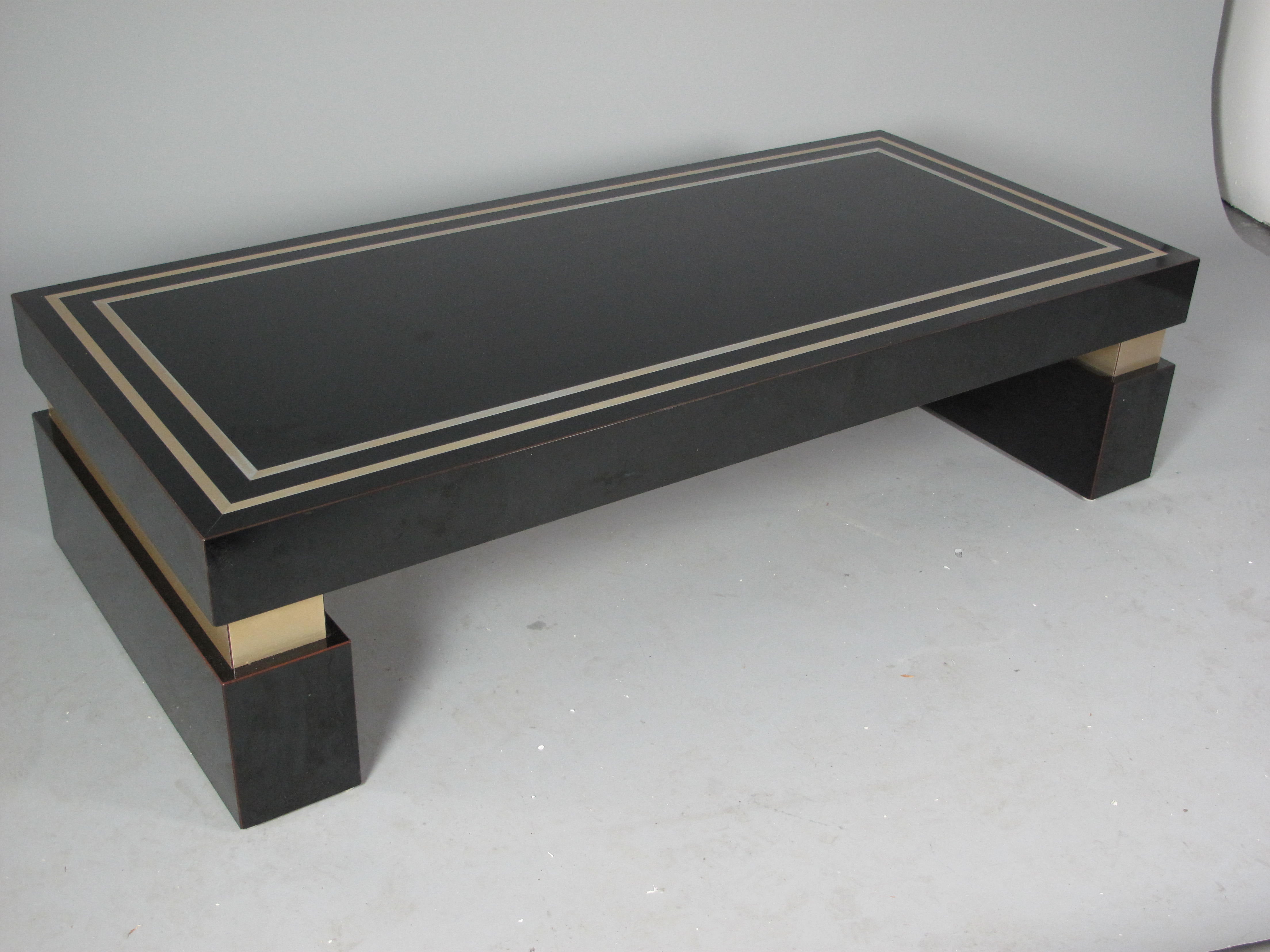 French Low Black Lacquer Rectangular Coffee Table at 1stDibs