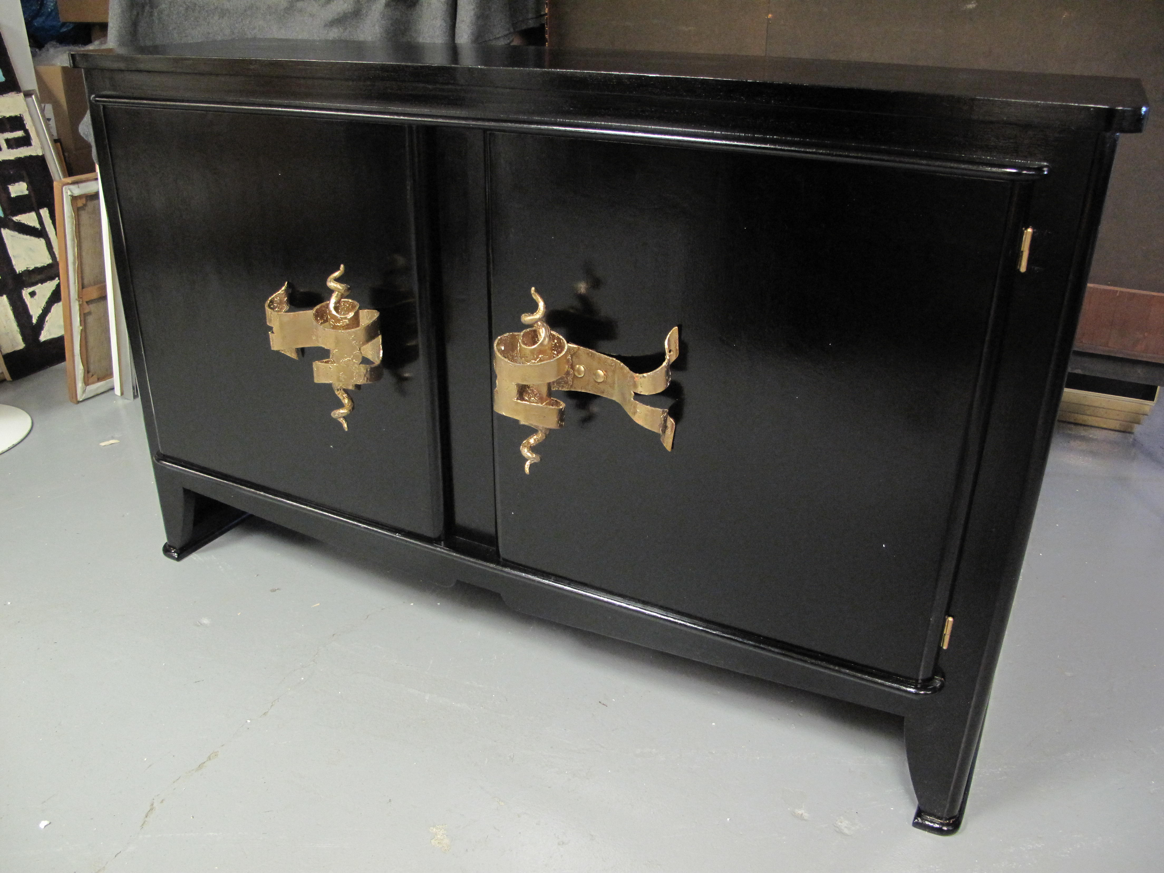 Vintage Italian Black Sideboard with Sculptural Hardware