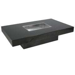 Vintage Rectangular Black Lacquer Coffee Table with Inset Nickel Planter