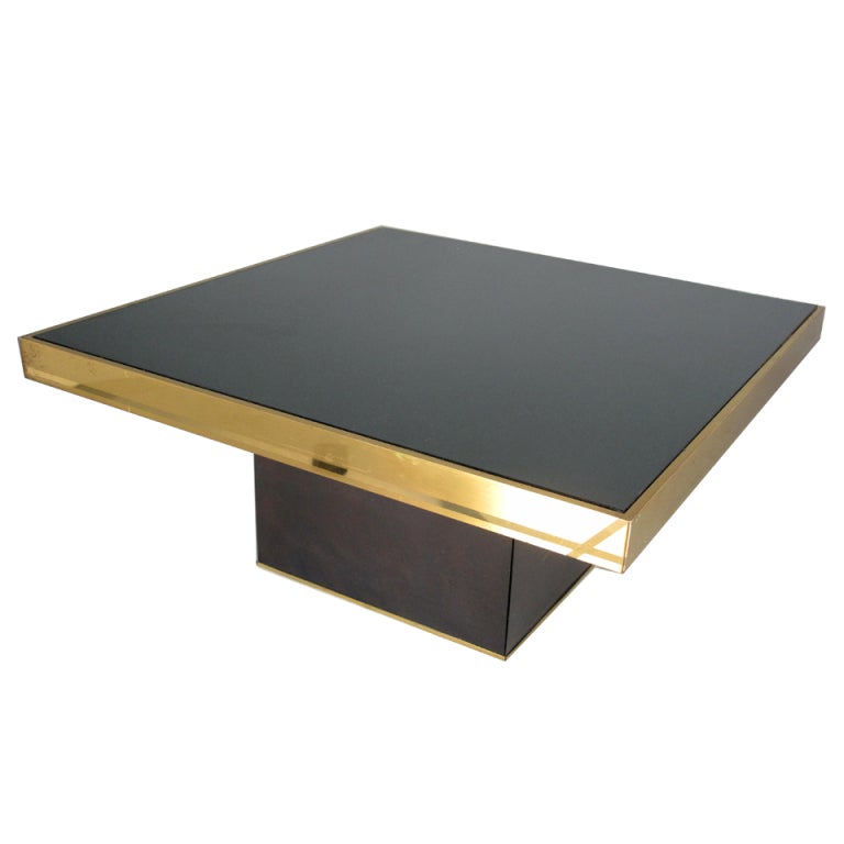 Square Brushed Brass with Polished Brass Detail Coffee Table with Black