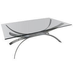 Chrome Curved Bands Coffee Table Base with Glass Top