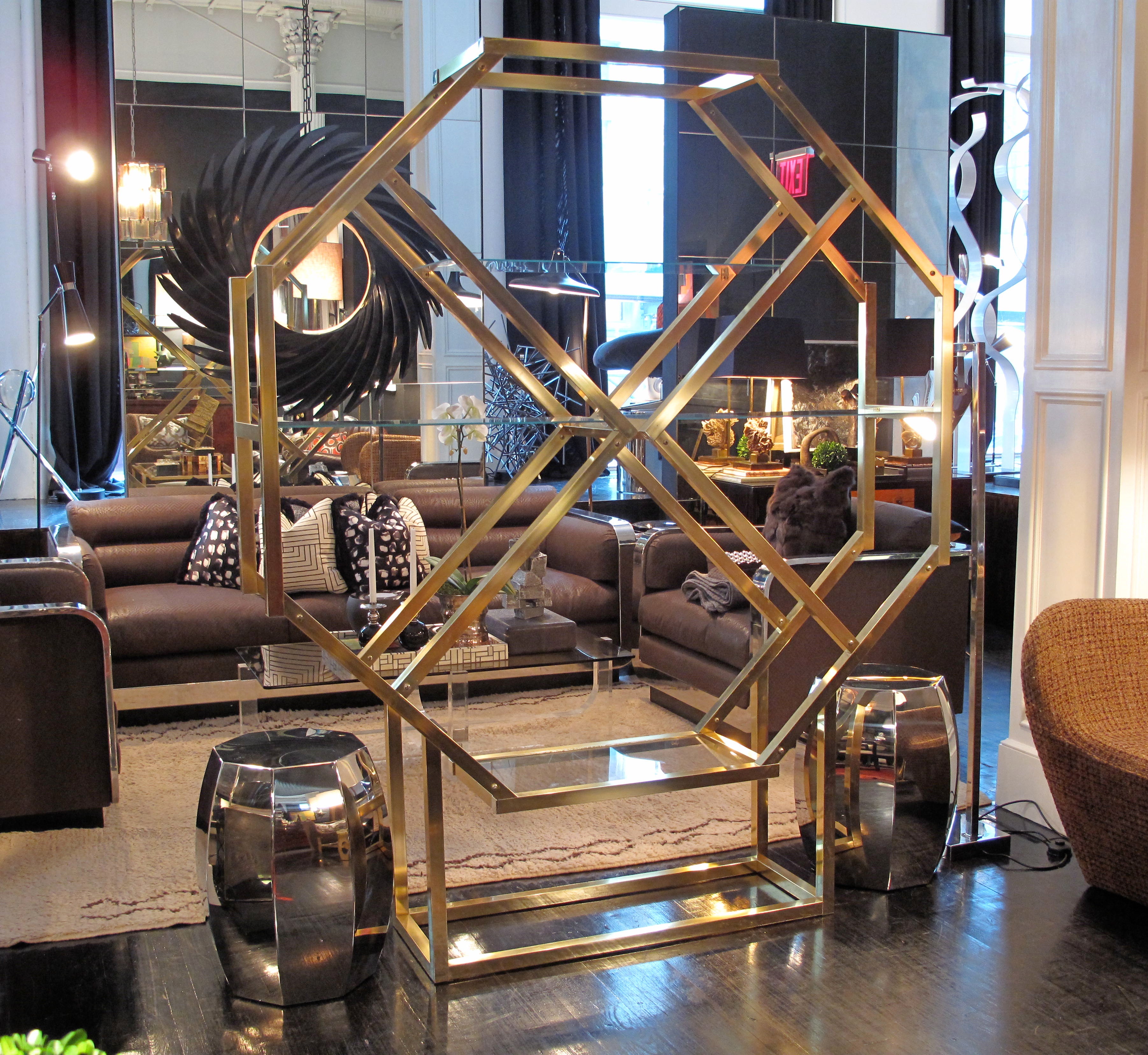 Octagonal Brass Etagere in the style of Milo Baughman