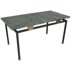 Italian Green Marble and Black Metal Coffee Table